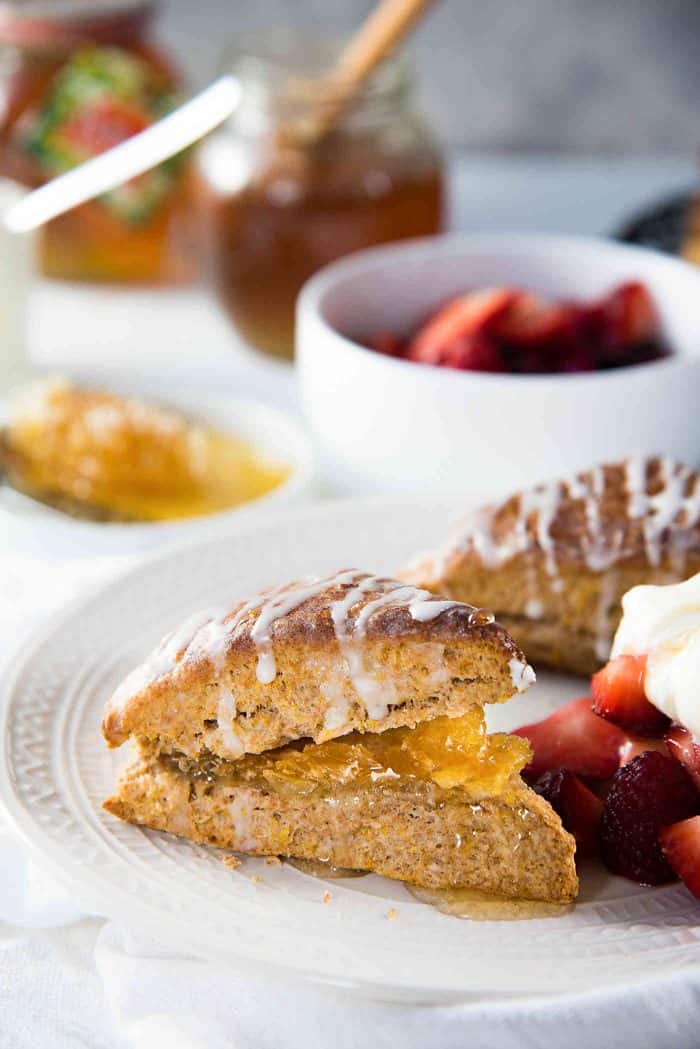 Orange Whole Wheat Scones -Nutty, fragrant and delicious with a soft and tender crumb. Flavored with orange zest, orange blossom water and honey and perfect for breakfast. 
