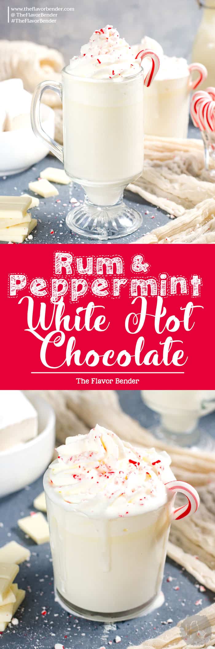 Rum and Peppermint White Hot Chocolate - A boozy twist on the classic with refreshing peppermint flavor! So creamy and not too sweet and perfect for winter!