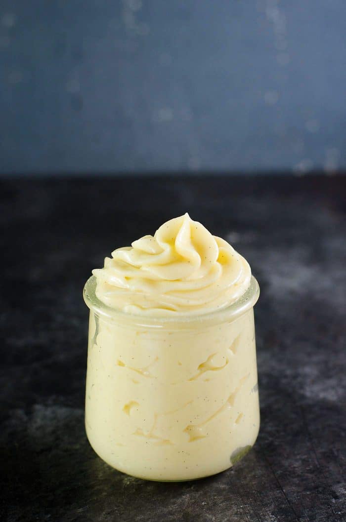 Creme Patissiere - creamy Vanilla pastry cream, that is used in many desserts. Perfect for profiteroles and eclairs.  This recipe is gluten free, and also dairy free friendly.