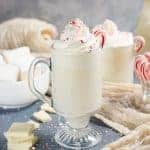 Rum and Peppermint White Hot Chocolate - A boozy twist on the classic with refreshing peppermint flavor! So creamy and not too sweet and perfect for winter!