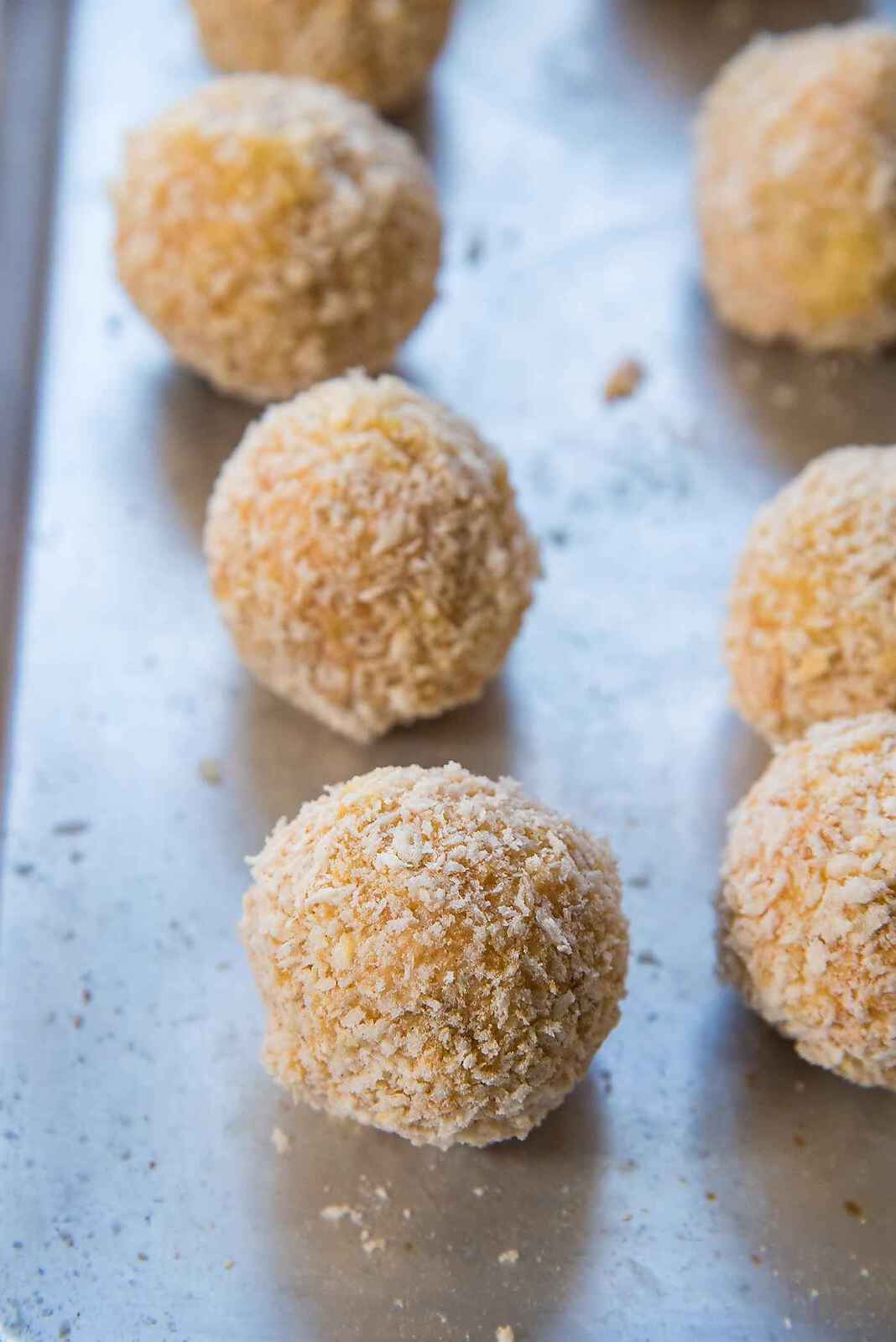 Crispy Cheese Jalapeno Bacon Bites - Crumbed with Panko crumbs and ready to be fried.