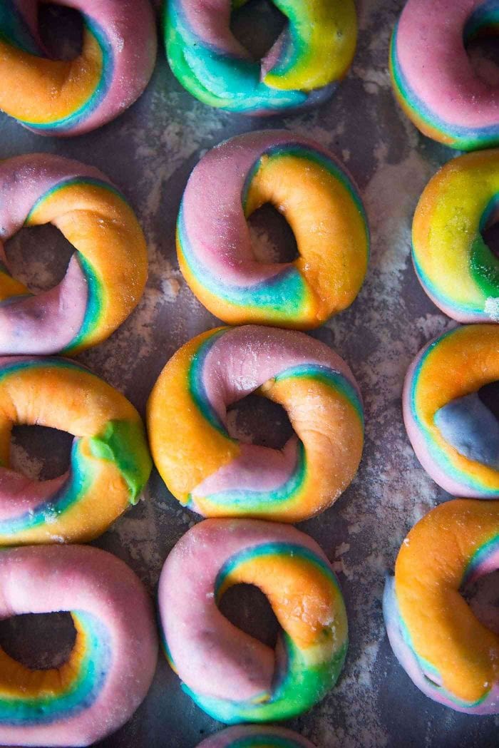 Mini rainbow donuts - The donuts need to rise before being fried. 