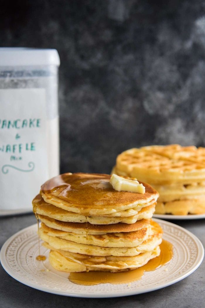 Homemade Pancake Mix / Waffle Mix - The best pancake or waffle mix from scratch that makes fluffy, light pancakes or crispy, light waffles! Far better than store-bought instant pancake mixes. Easy and fool proof, you can have pancakes any day!
