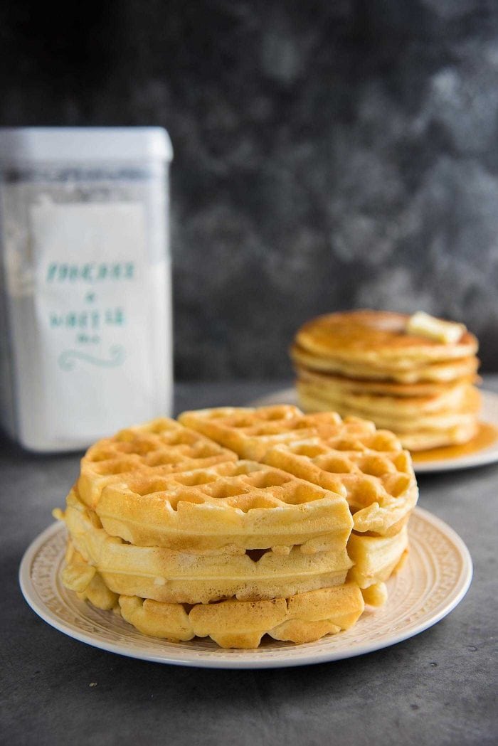 Homemade Waffle Mix from scratch - This mix doubles as a Waffle mix, and you can instantly make light and crispy waffles anytime you want!