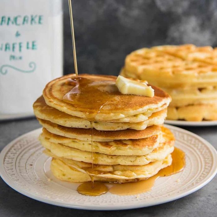 Homemade Pancake Mix / Waffle Mix - The best pancake or waffle mix from scratch that makes fluffy, light pancakes or crispy, light waffles! Far better than store-bought instant pancake mixes. Easy and fool proof. Serve with butter and maple syrup.