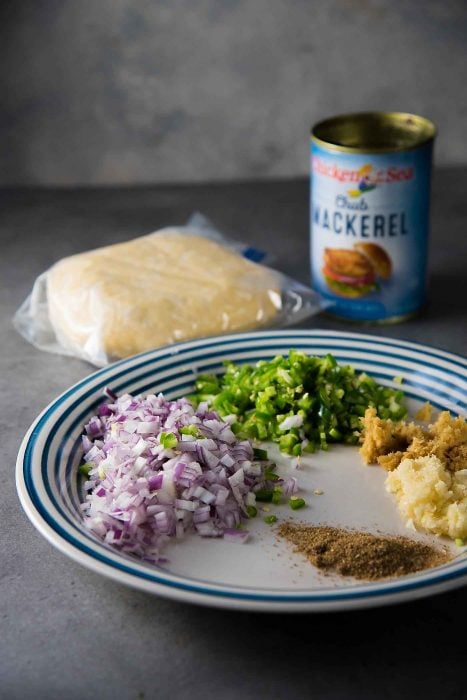 Sri Lankan Fish Patties - some of the ingredients for the filling, and the chilled dough.