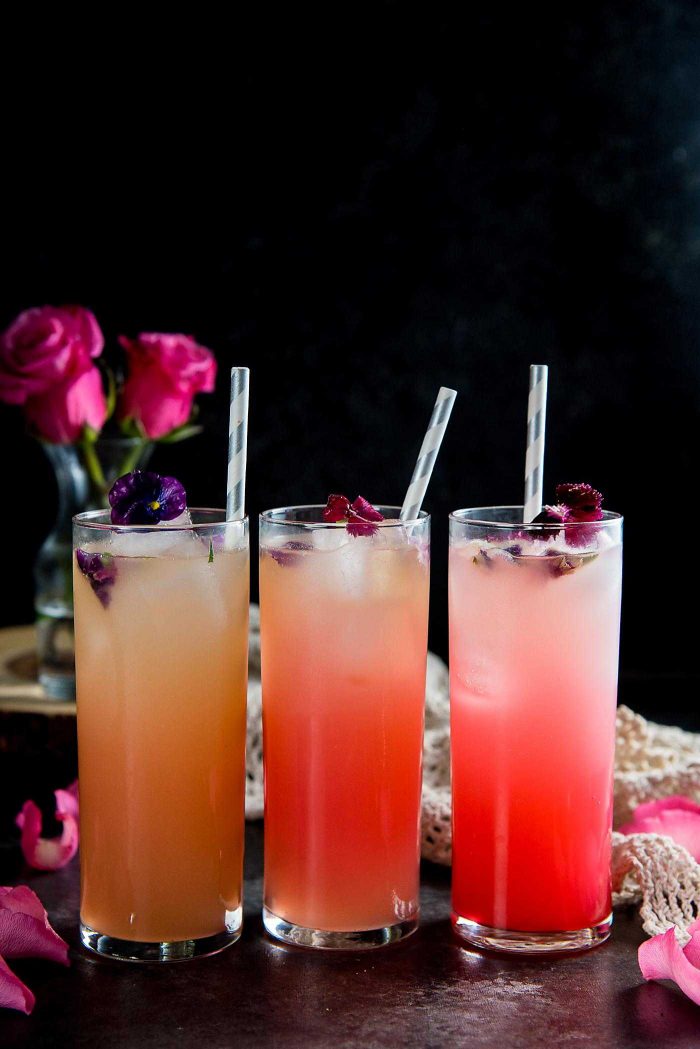 Floral Ginger Rose Fizz - A gorgeous spicy and floral mocktail made with Rose syrup, lemon juice, ginger and club soda! Perfect for Spring and Summer celebrations and especially Valentine's Day.