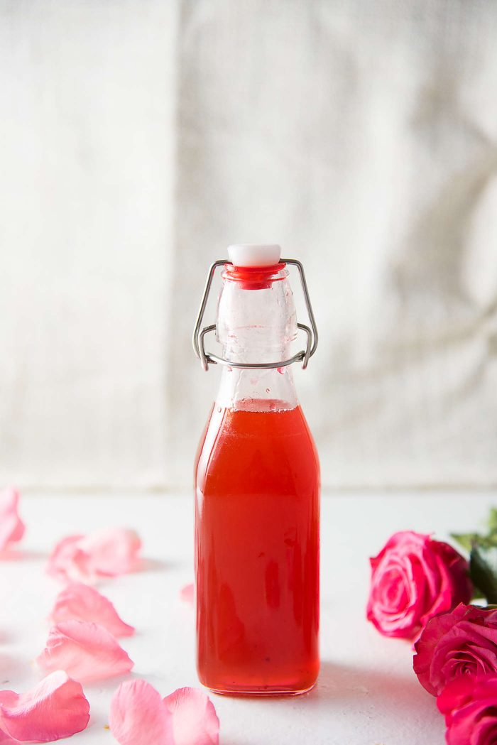 Vanilla Rose Syrup to make Falooda (Rose syrup milkshakes). This syrup is perfect to make Falooda, and is colored with pink food coloring for a deeper color. 