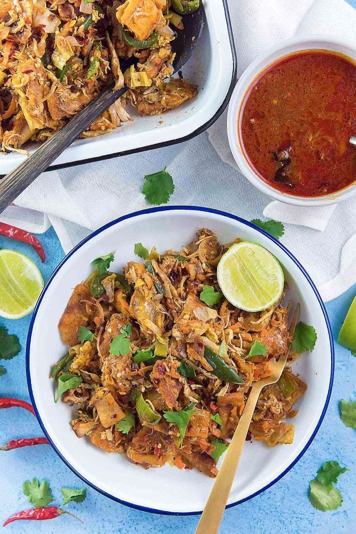 Sri Lankan Chicken Kottu - Overhead view of the Sri Lankan kottu roti can be adapted to your tastes.