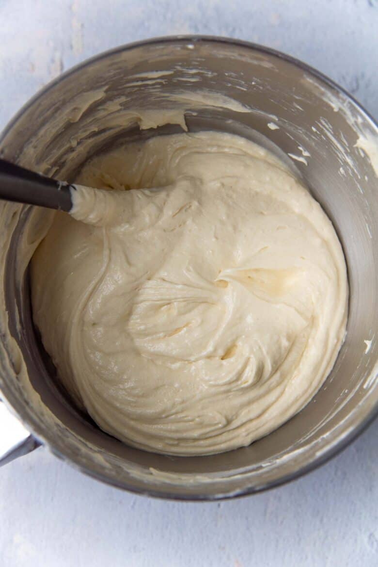 The cake batter after mixing in dry ingredients