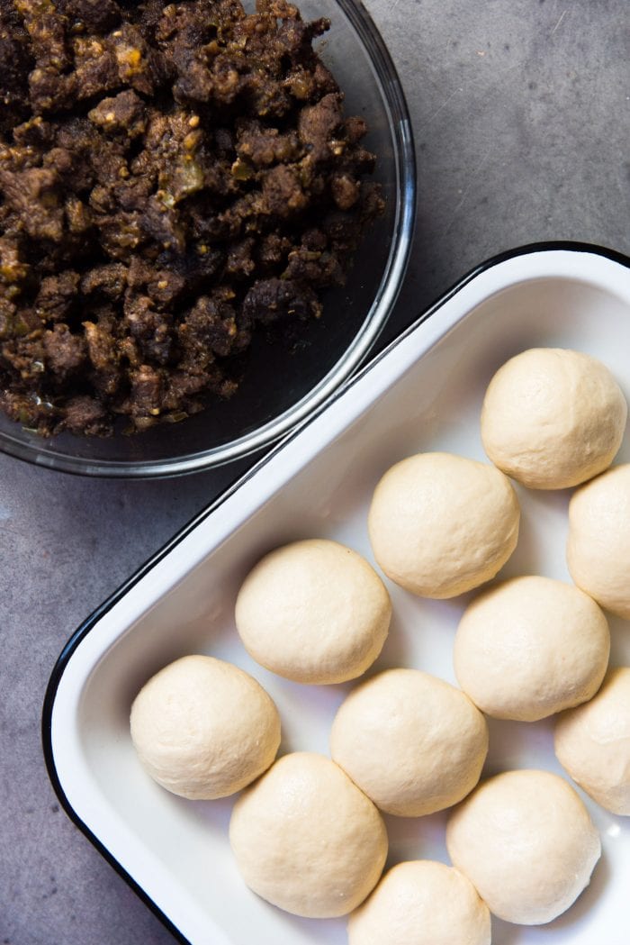 Curried Beef buns - Have the bread dough and filling ready to go.