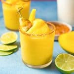 Frozen Mango Margarita -  a creamy, sorbet like, fruity and refreshing frozen margarita with a spicy lime chili salt ring to kick it up another notch!