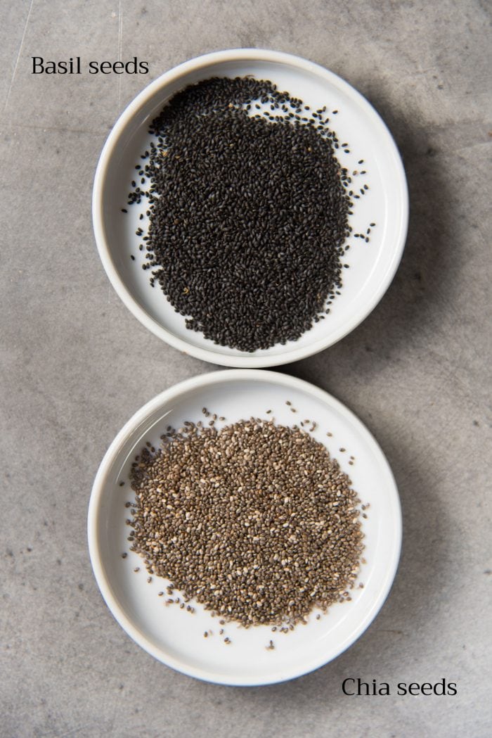 The difference between dry basil seeds (tukmaria) and chia seeds. 