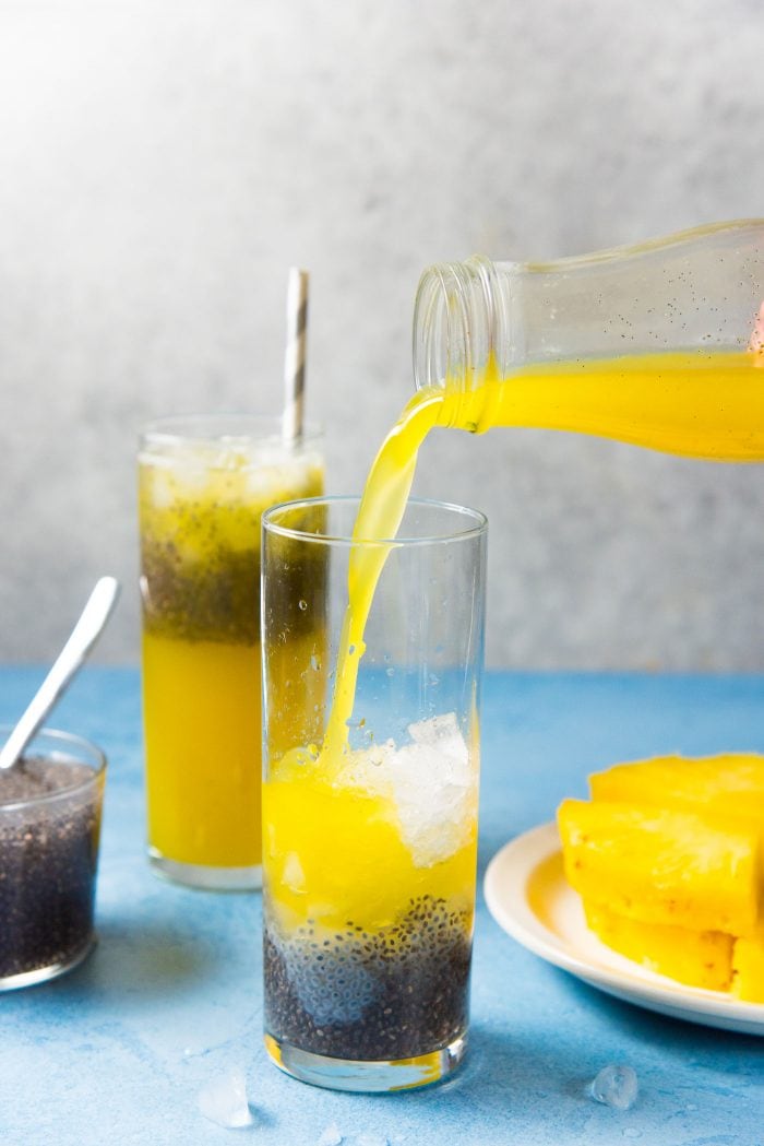 Serve the pineapple juice with chia seeds, and crushed ice.