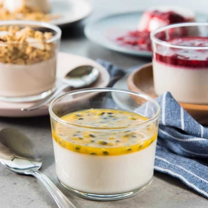 Creamy Coconut Panna cotta that is easy to make and is PALEO and DAIRY FREE (and Vegan friendly). A healthy dessert with THREE serving options that can double as breakfast as well! 