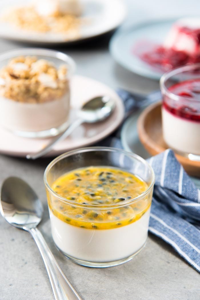 Creamy Coconut Panna cotta that is easy to make and is PALEO and DAIRY FREE (and Vegan friendly). A healthy dessert with THREE serving options that can double as breakfast as well! 