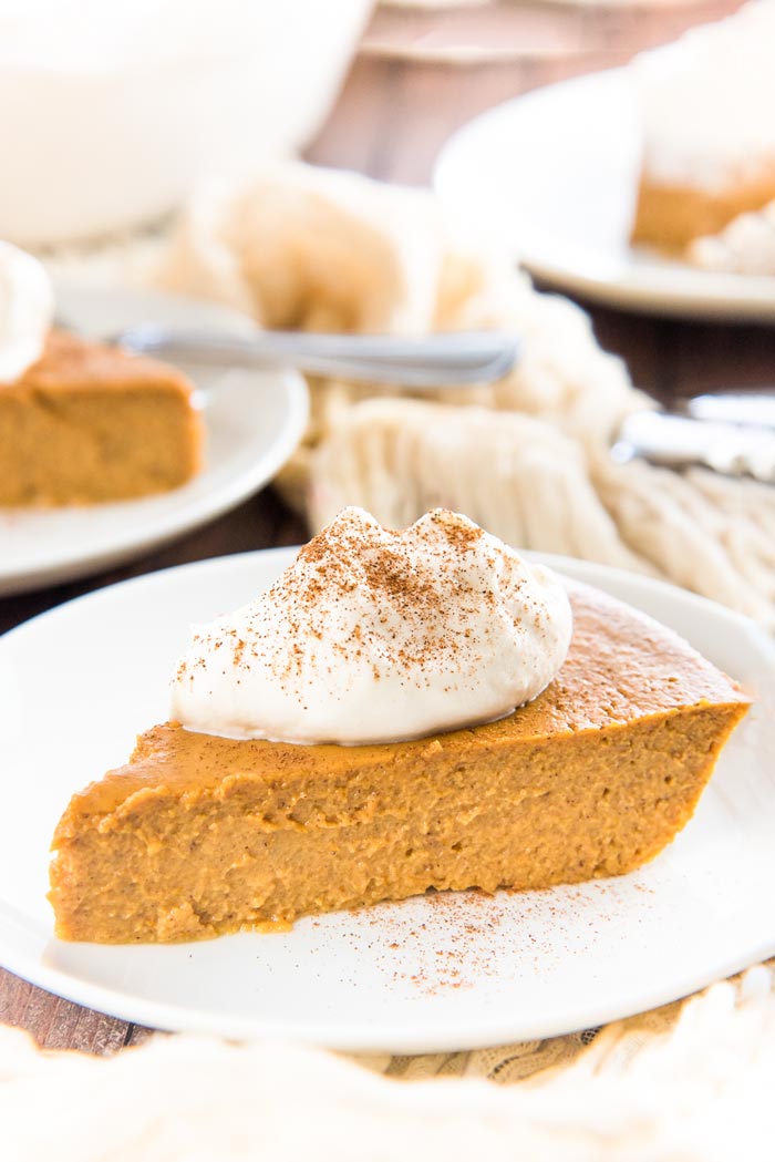 This Crustless Pumpkin Pie pudding is so satisfying and silky smooth that you won't miss the crust at all! It's Gluten free and refined sugar free too. 