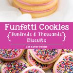 Funfetti cookies - also known as Hundreds and Thousands biscuits are soft, buttery and milky cookies topped with rainbow sprinkles and are an absolute crowd favorite! #FunfettiCookies #SugarCookies #HundredsAndThousands #NewZealandRecipes #CookieRecipes #FrostedSugarCookies