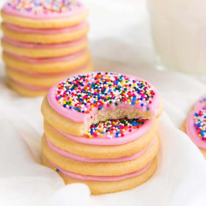Funfetti cookies - also known as Hundreds and Thousands biscuits are soft, buttery and milky cookies topped with rainbow sprinkles and are an absolute crowd favorite!