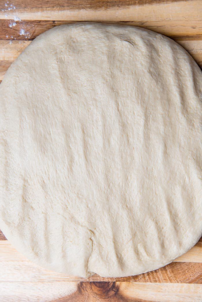 Press out the air from the dough and shape into a rectangle.