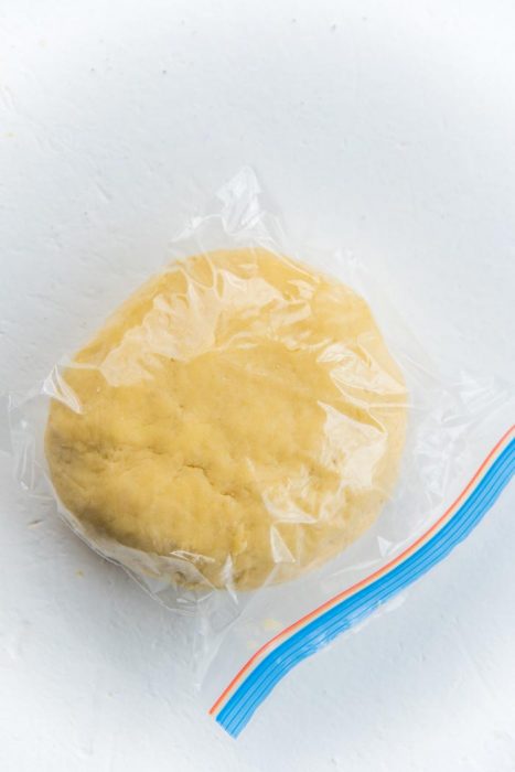 The crust resting in a ziploc bag.