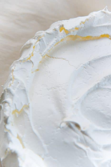 A collapsed pavlova with cracks