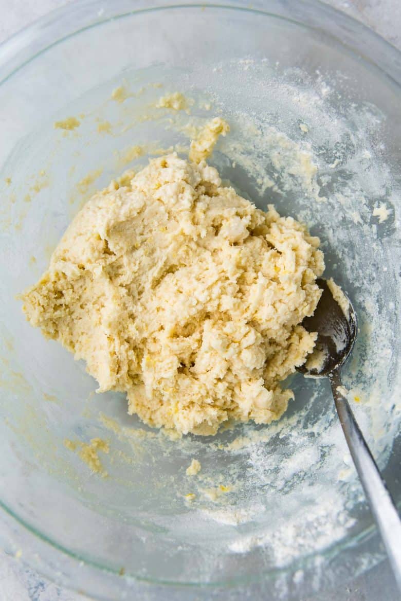 Lemon Cream biscuit topping batter ready in a bowl