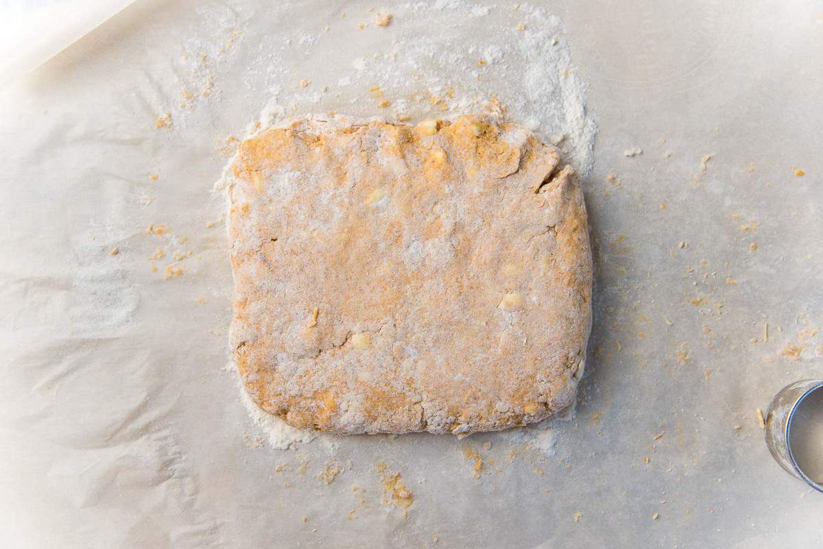 The dough formed into a slab before being cut