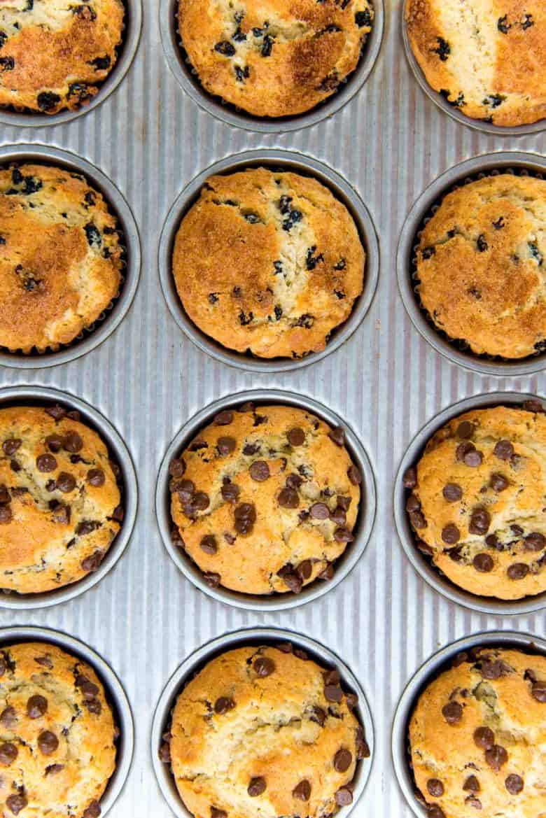 Basic muffin recipe with variations - chocolate chip and cinnamon raisin