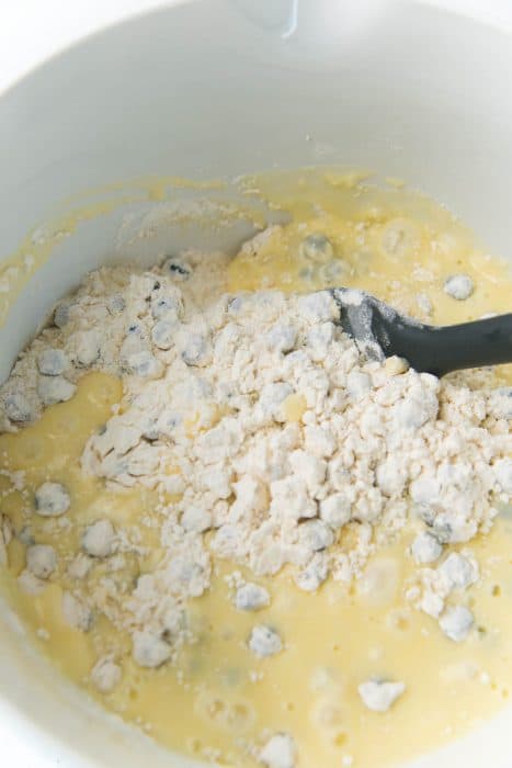 Folding in wet ingredients with dry ingredients