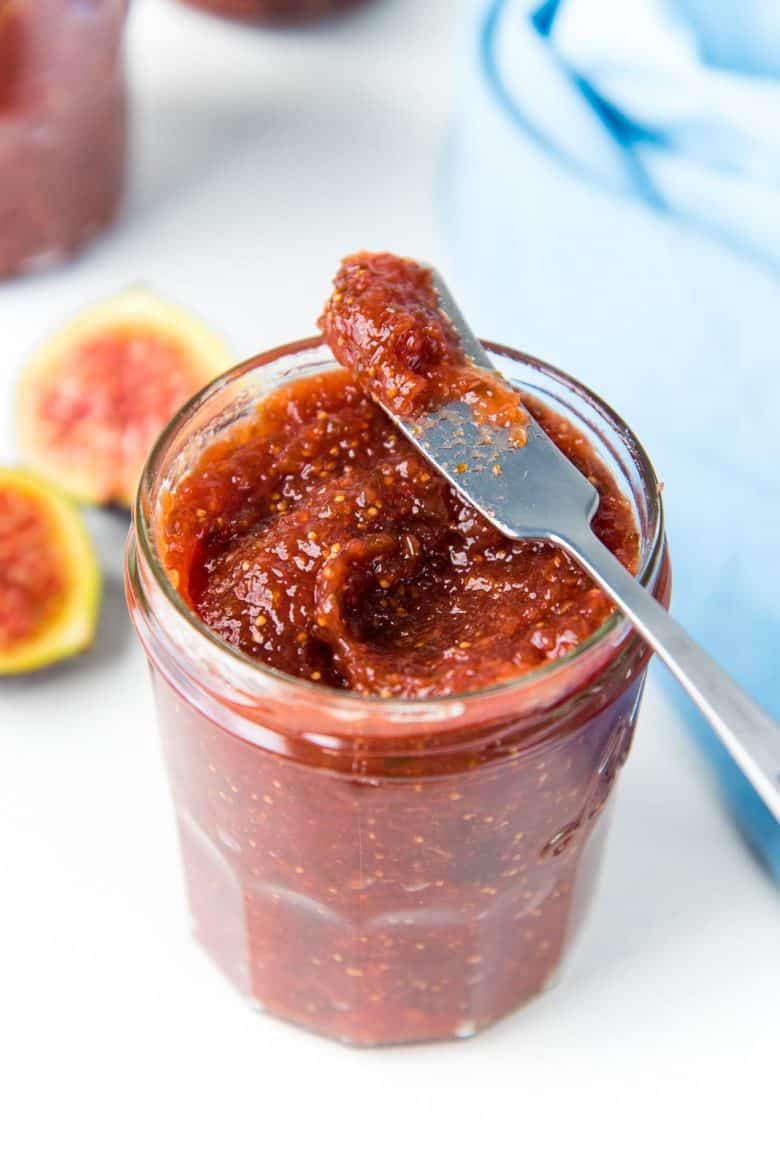 Easy Fig Jam recipe in a glass jar