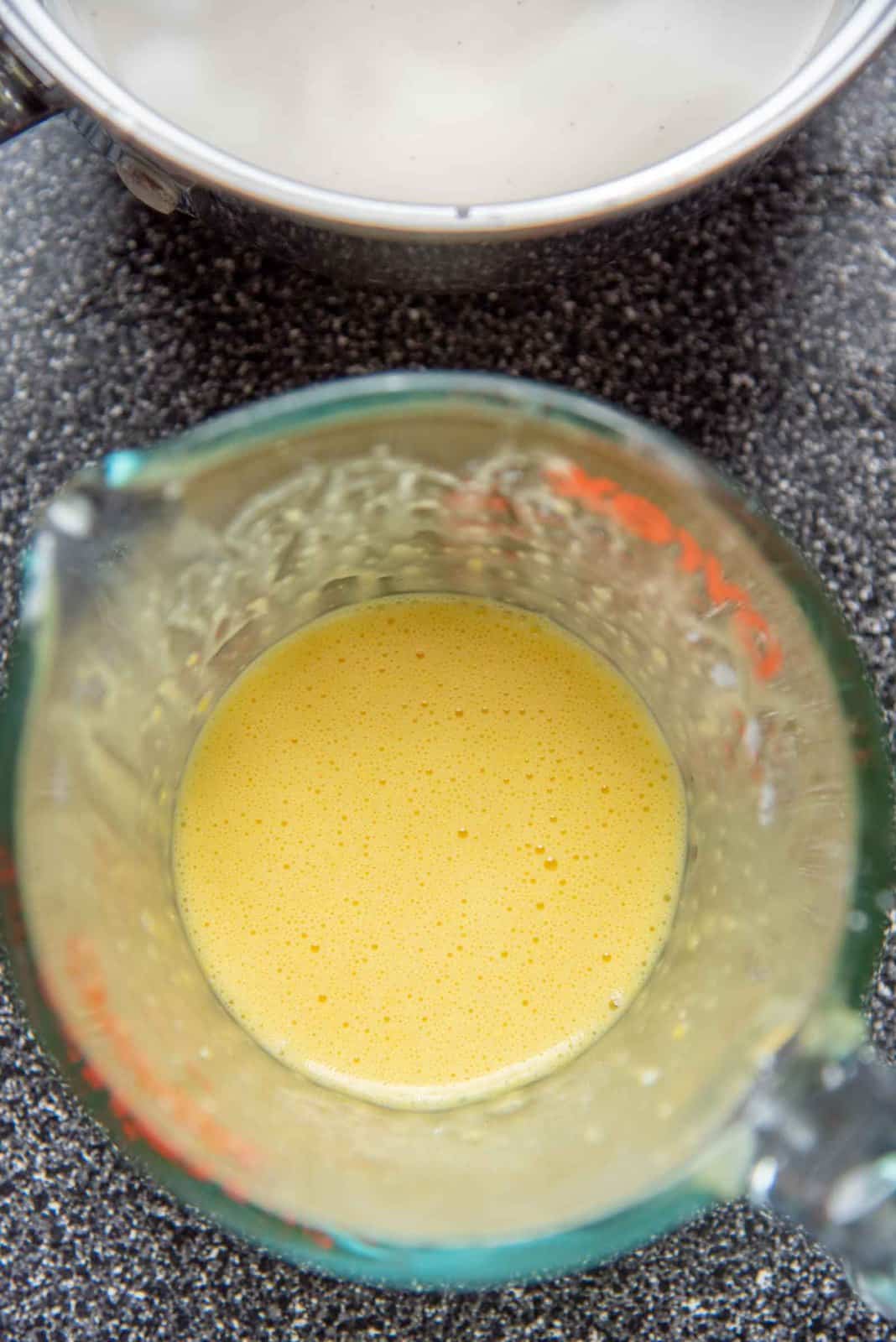 The egg yolks, cornstarch and milk whisked together until smooth in a jug.