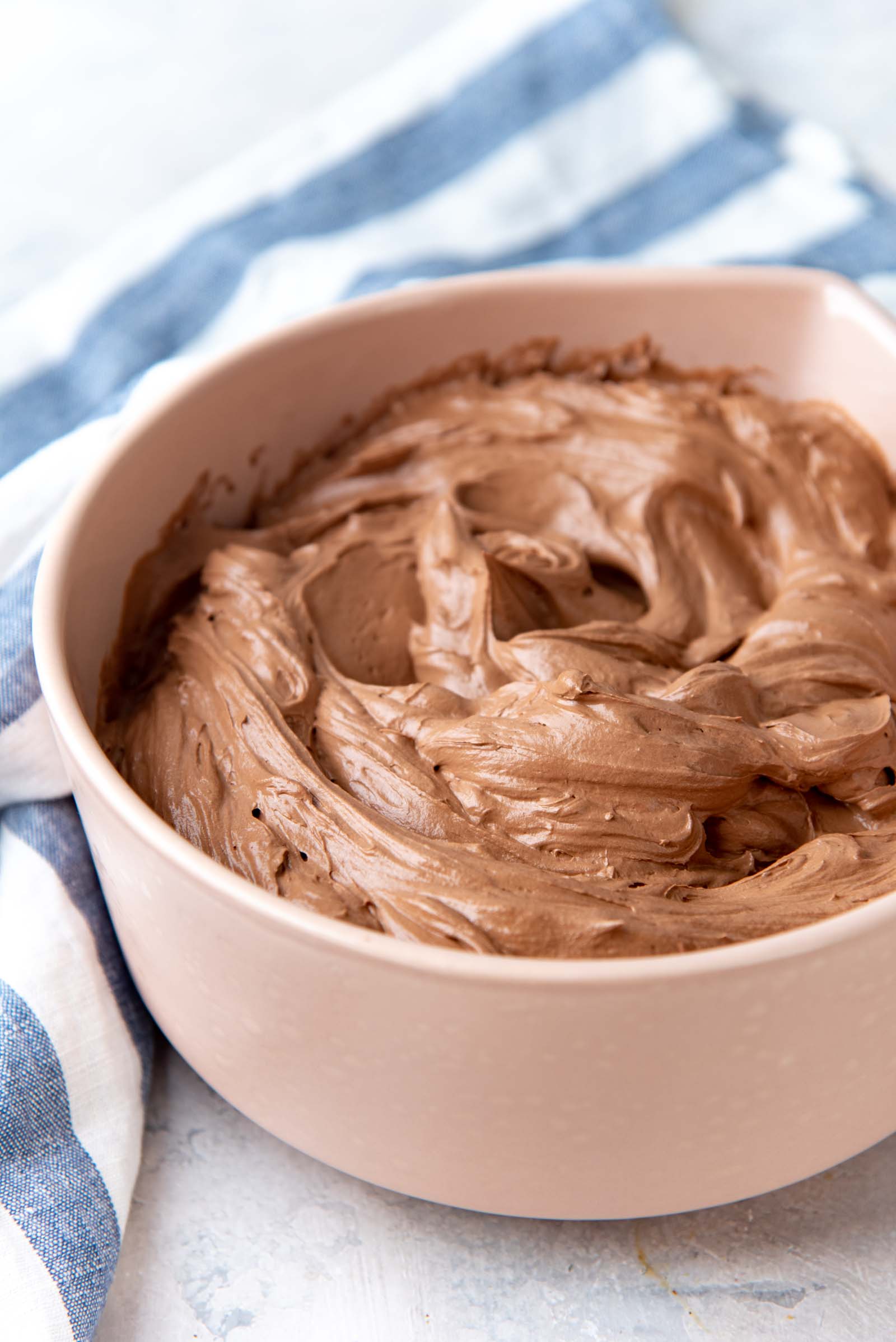 Chocolate swiss meringue buttercream in a bowl