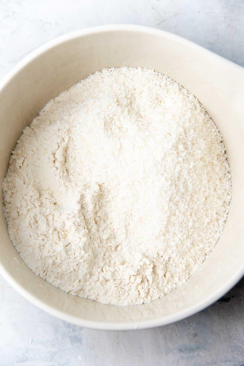 Flour and coconut in a bowl