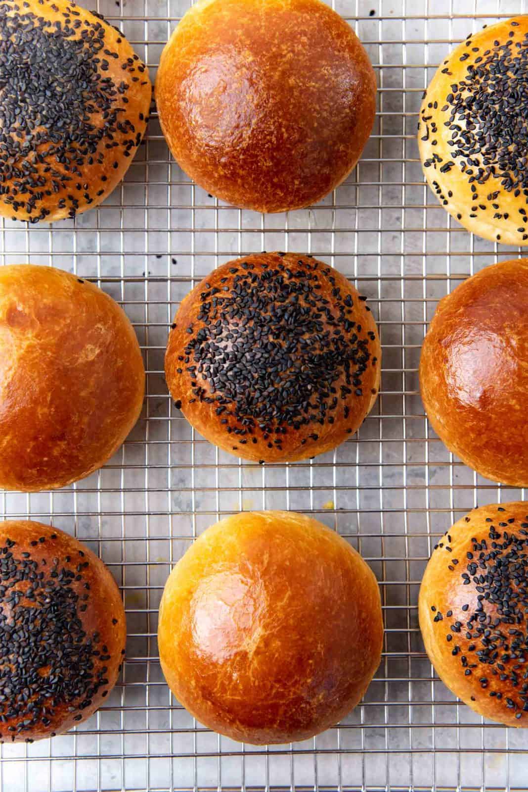 An overhead view of the burger buns