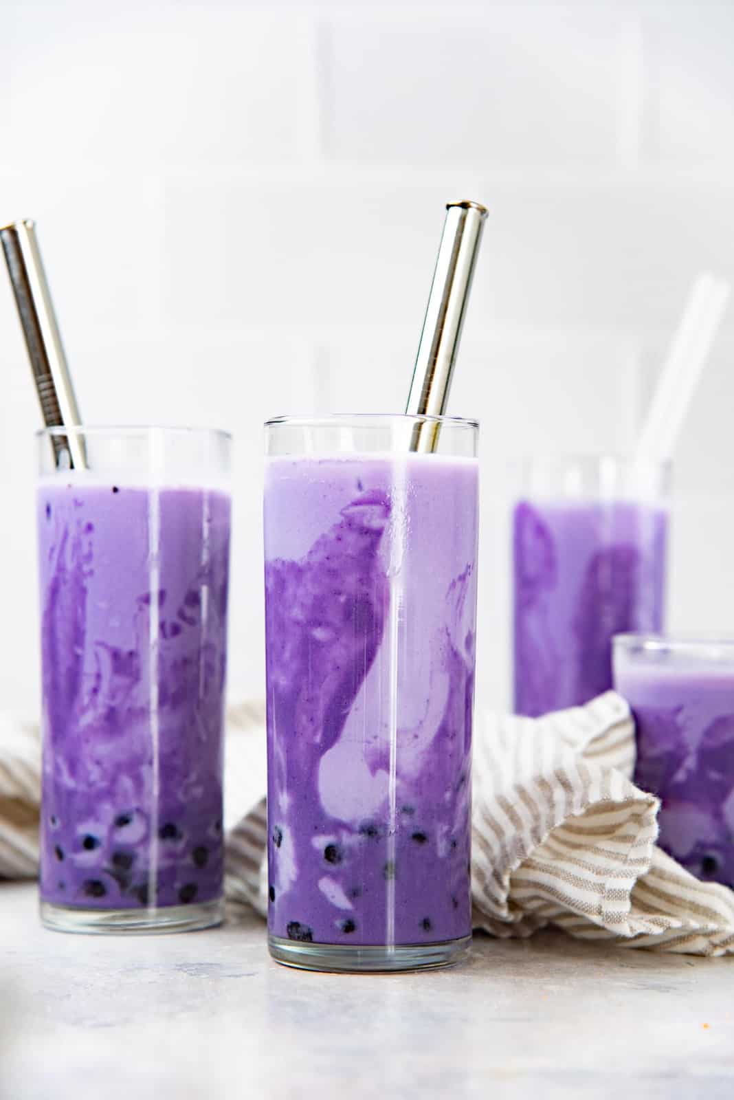 Ube bubble tea with purple ube swirls