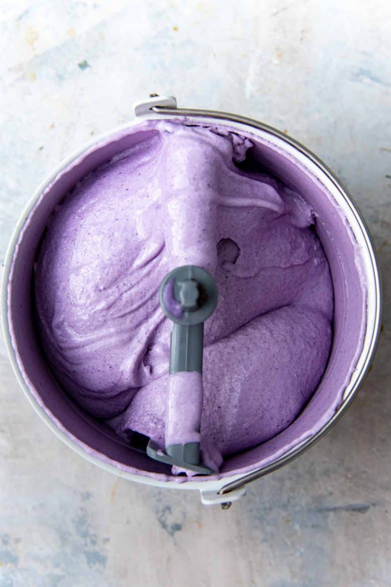 An overhead view of the freshly churned purple yam ice cream