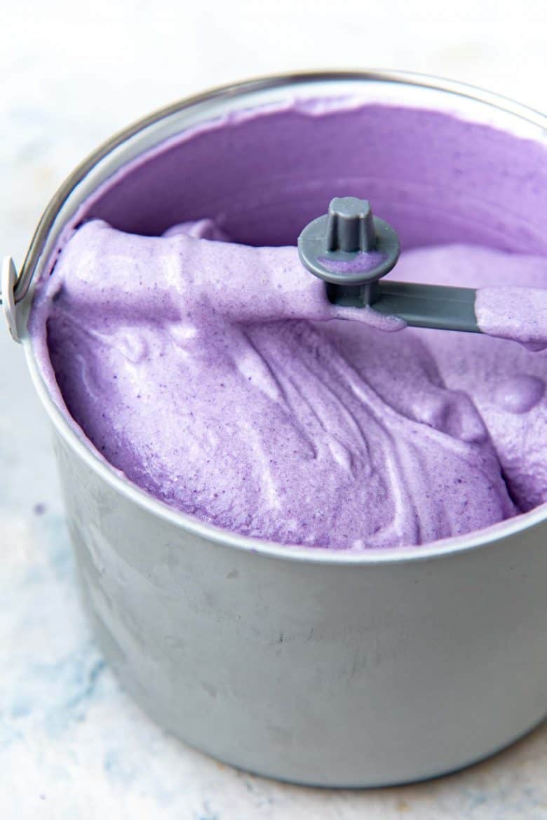 A close up of the texture of the ube ice cream