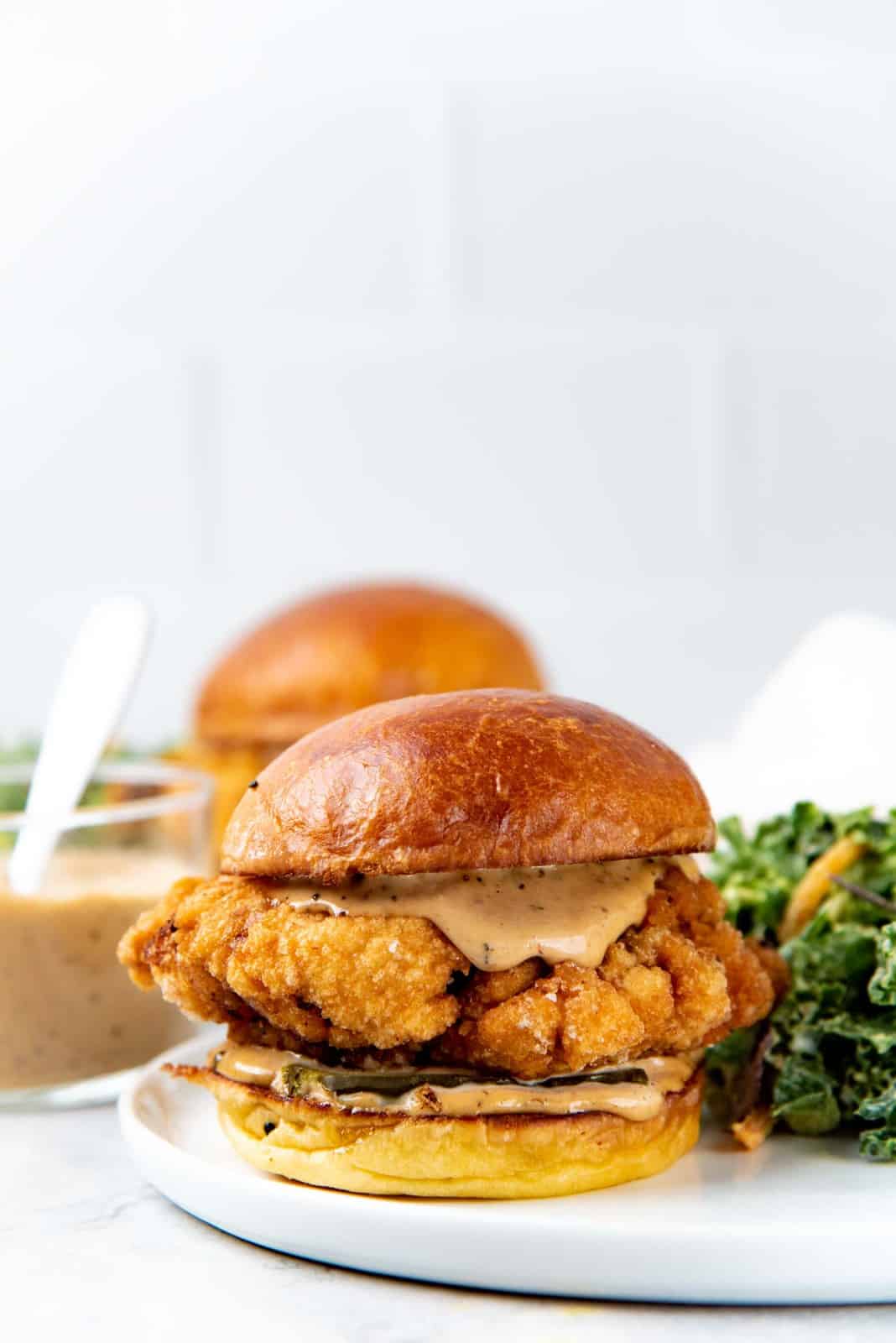A close up of the fried chicken sandwich