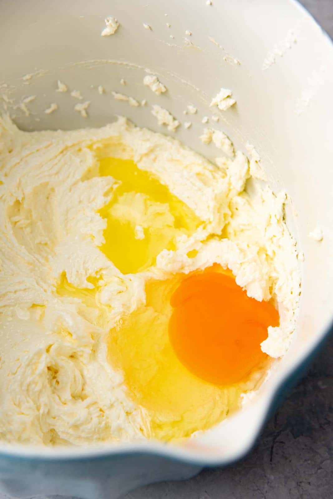 One egg added to the creamed butter sugar mixture