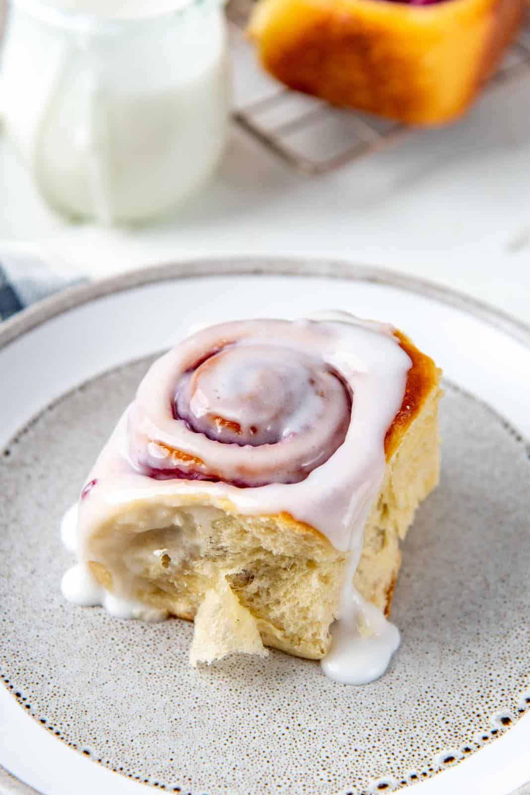 Swirled ube roll glazed with coconut