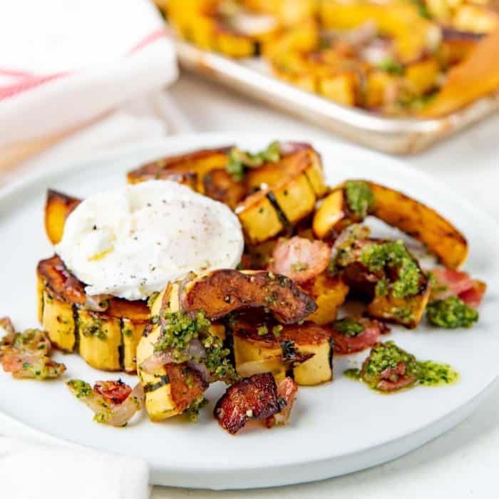 Squashed Bender Delicata Squash with Bacon and Pesto - The Flavor Bender