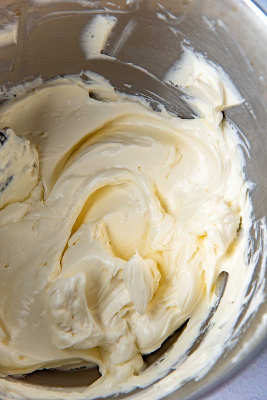 Creamy buttercream, after adding the egg sugar mixture to make faux swiss meringue buttercream