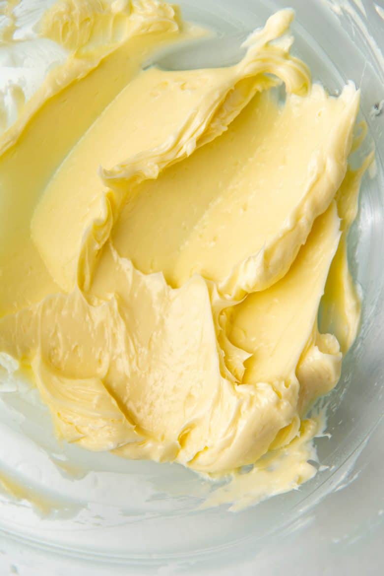 Softened butter creamed in a bowl