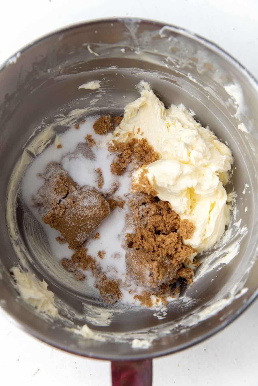 Creamed butter with sugar in a mixing bowl
