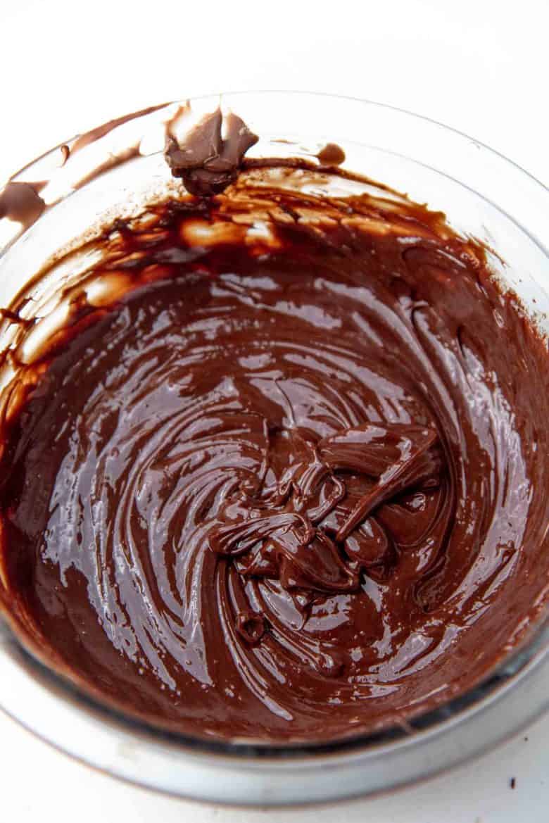 Cooled down, thickened ganache in a bowl