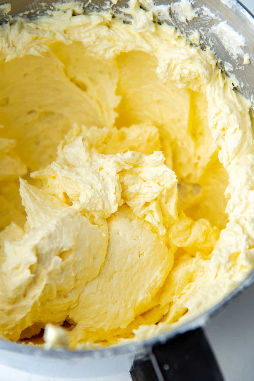Butter, sugar, egg and egg yolk mix ready for next step