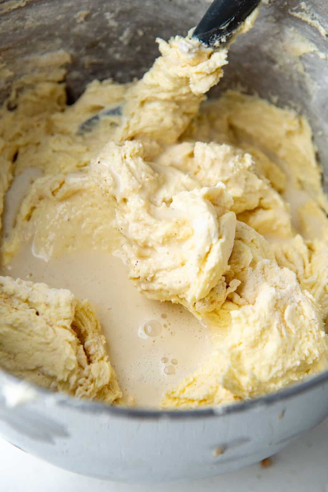 Adding eggnog to the batter mix