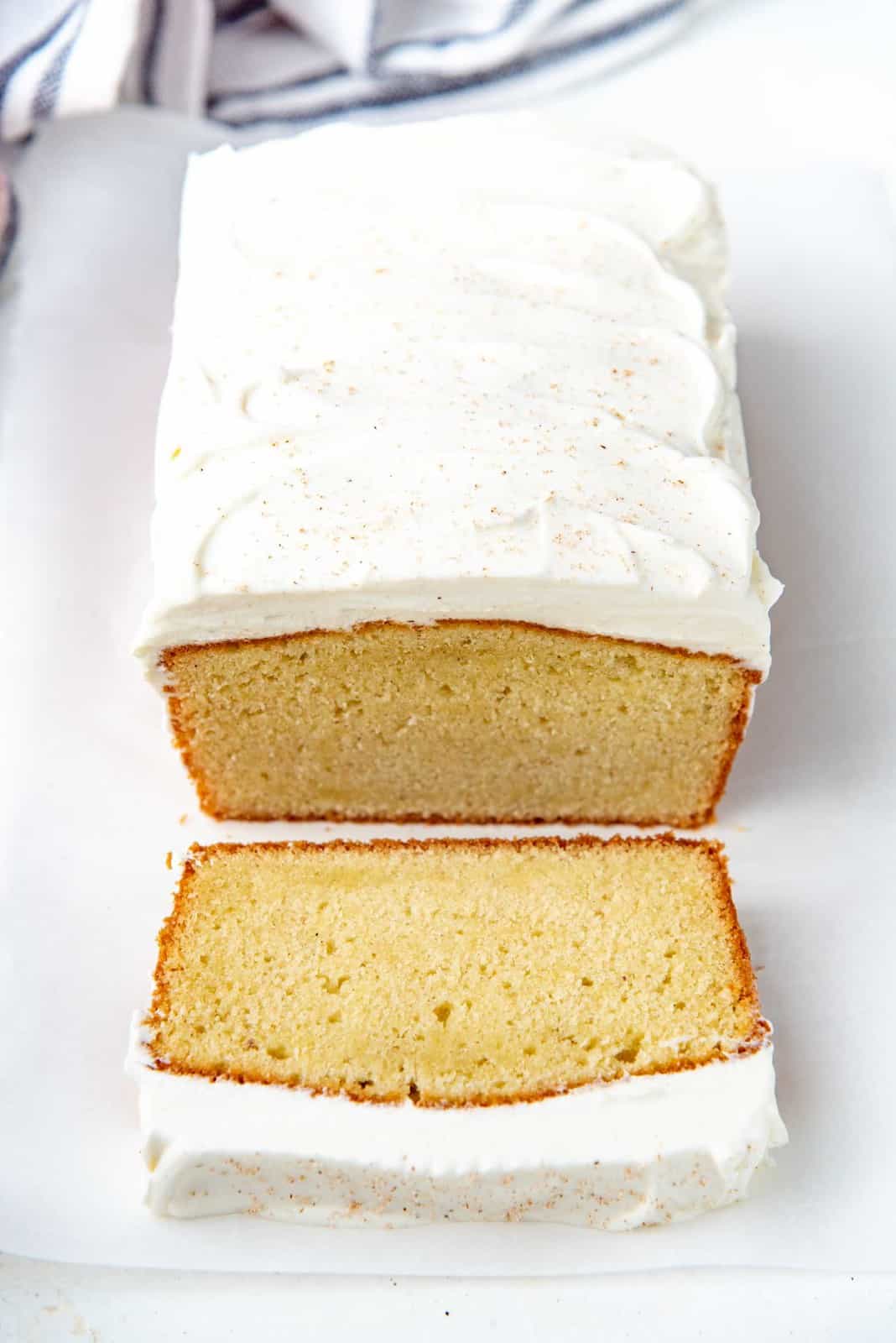 Overhead view of eggnog cake