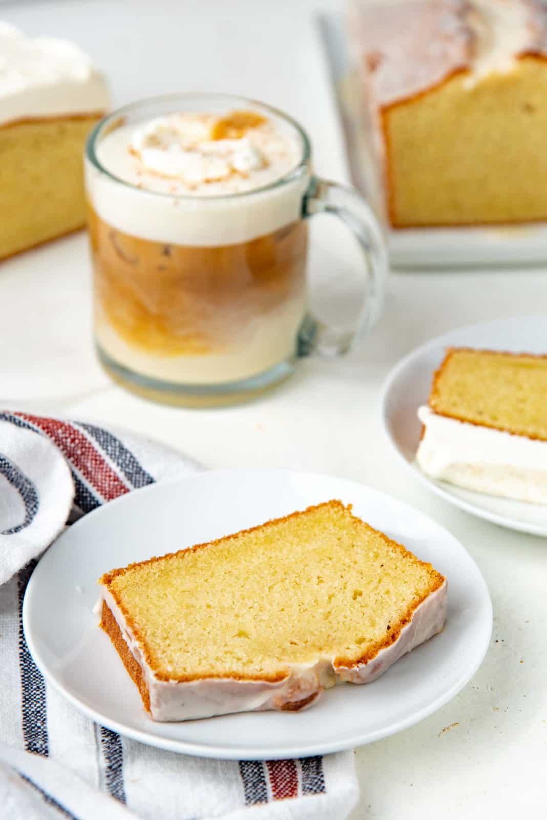 Slice of cake on a white plate